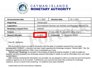Подделка на Cayman Islands Monetary Authority обман с возвратом 