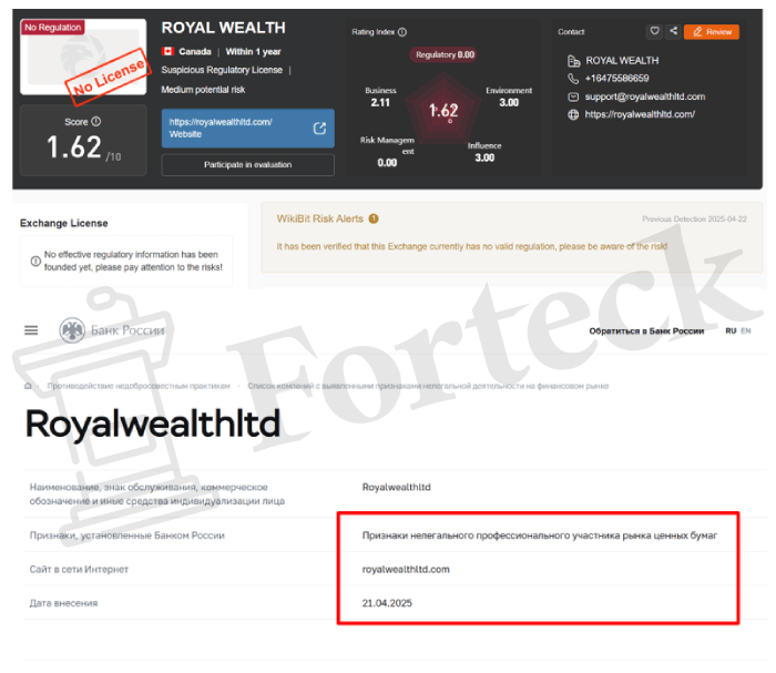 Royalwealthltd (royalwealthltd.com) лжеброкер! Отзыв Forteck – 2