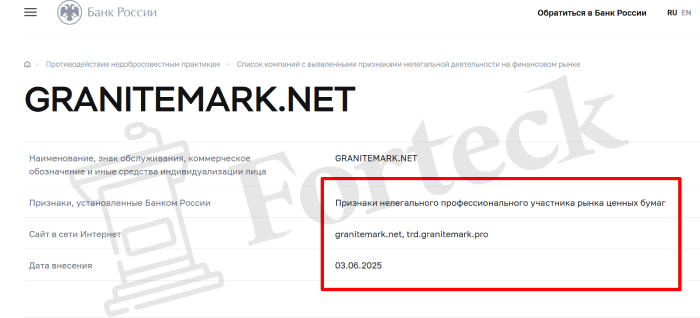 GRANITEMARK.NET (granitemark.net) лжеброкер! Отзыв Forteck – 2