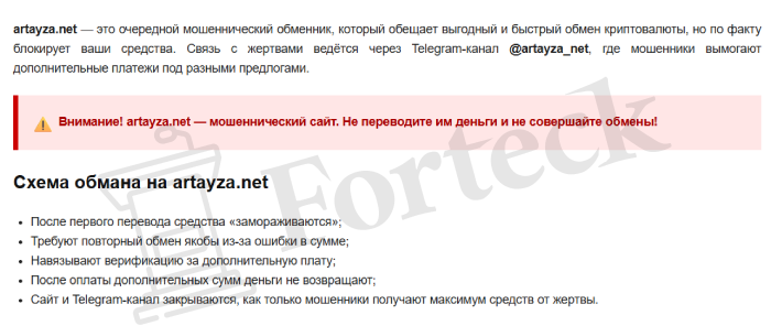 Мошеннический обменник Artayza (artayza.net) Отзывы и возврат денег! – 5
